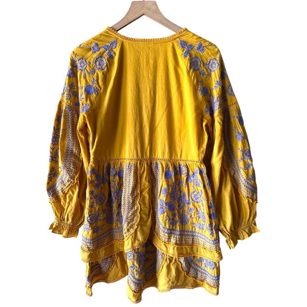 Anthropologie Meadow Rue Lisette Embroidered Tiered Tunic Dress - Yellow - Small - Picture 4 of 8